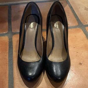 Clarks Black Leather Wedge Heels for Women